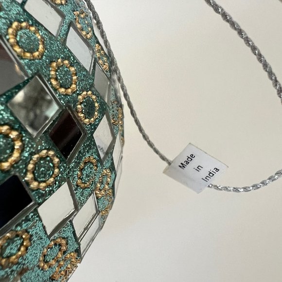 NEW Set of 2 Large Glass Mirror Disco Ball Ornaments with Rhinestones - Picture 16 of 16